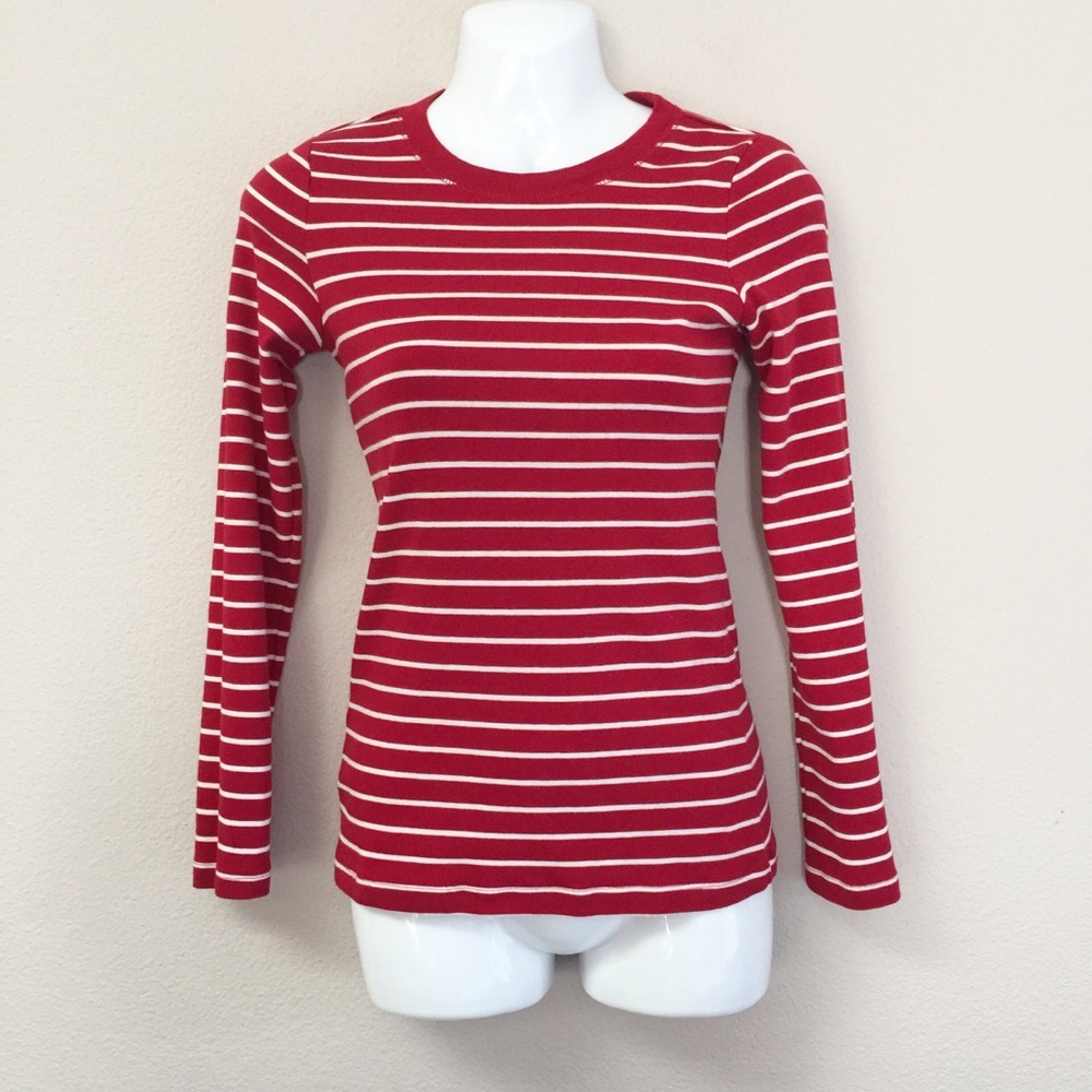 EUC Ann Taylor LOFT Red with White Stripes T-Shirt